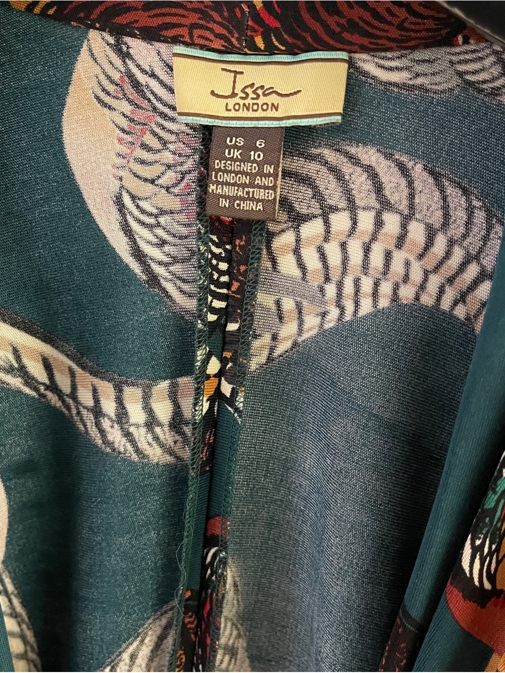 Issa London Teal Kimono Wrap/Tie Dress, Pheasants Print - Picture 2 of 10